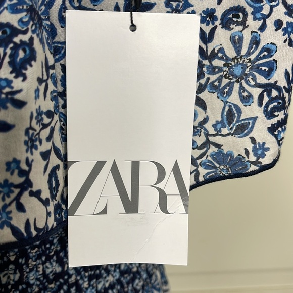 Zara Women’s Blue Floral Printed Smocked Off The Shoulder Maxi Dress Sz XS - Picture 10 of 13